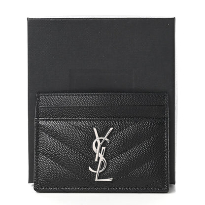 Saint Laurent Grain De Poudre Matelasse Chevron Monogram Credit Card Case Black 9 of 9