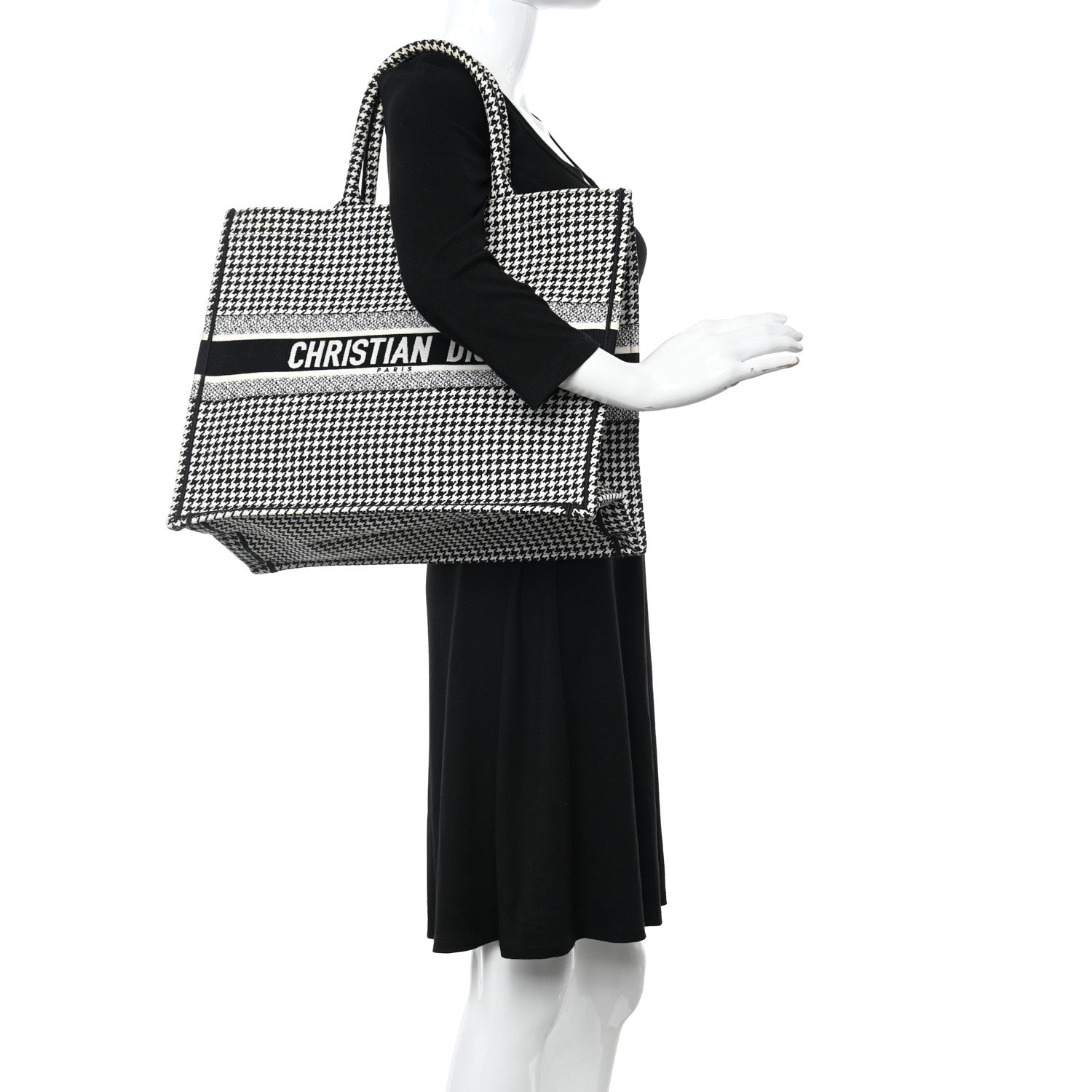 Christian Dior Canvas Houndstooth Embroidered Book Tote Black White 2 of 14