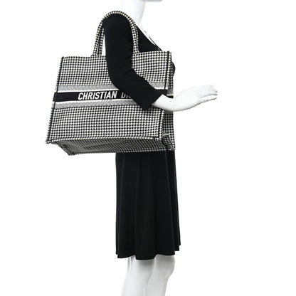 Christian Dior Canvas Houndstooth Embroidered Book Tote Black White 2 of 14