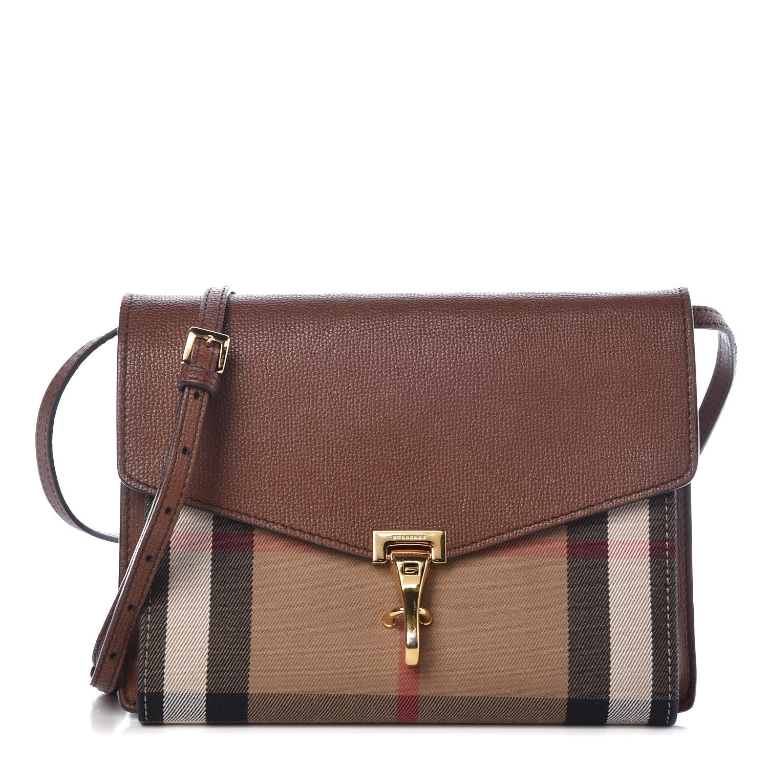 Burberry Derby Calfskin House Check Small Macken Crossbody Bag Tan 1 of 13