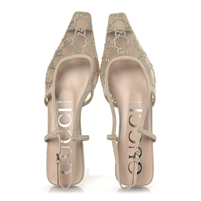 Gucci Suede Mesh Crystal GG Monogram Slingback Ballet Flats 38 Light Powder Skin Rose 2 of 11