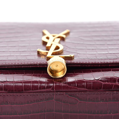 Saint Laurent Calfskin Crocodile Embossed Medium Classic Monogram Kate Tassel Satchel Dark Red 10 of 13