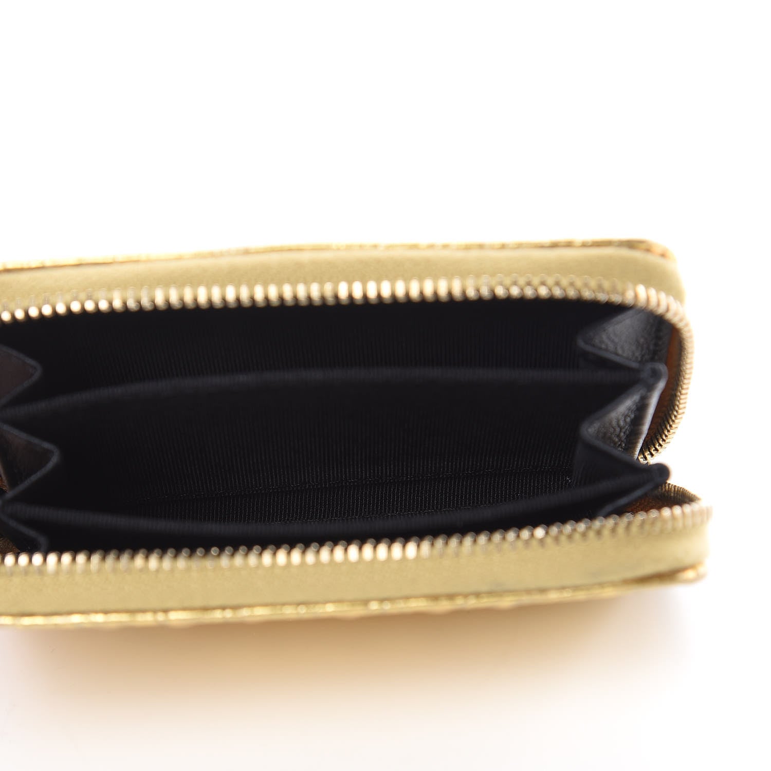 Chanel Metallic Calfskin Crocodile Embossed Cocodile Zip Coin Case Gold 5 of 10