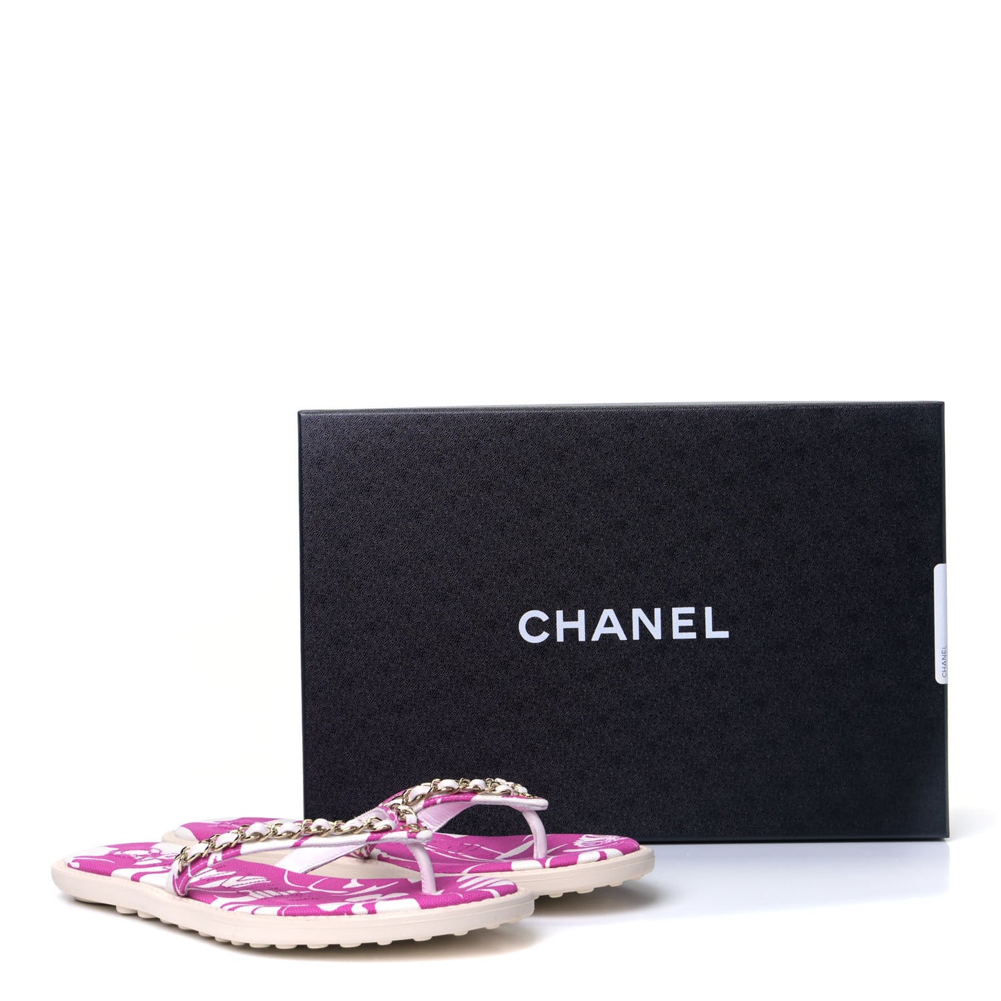 Cotton Lambskin CC Chain Thong Sandals 36 Pink Ecru