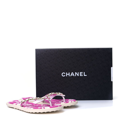 Chanel Cotton Lambskin CC Chain Thong Sandals 36 Pink Ecru 9 of 9