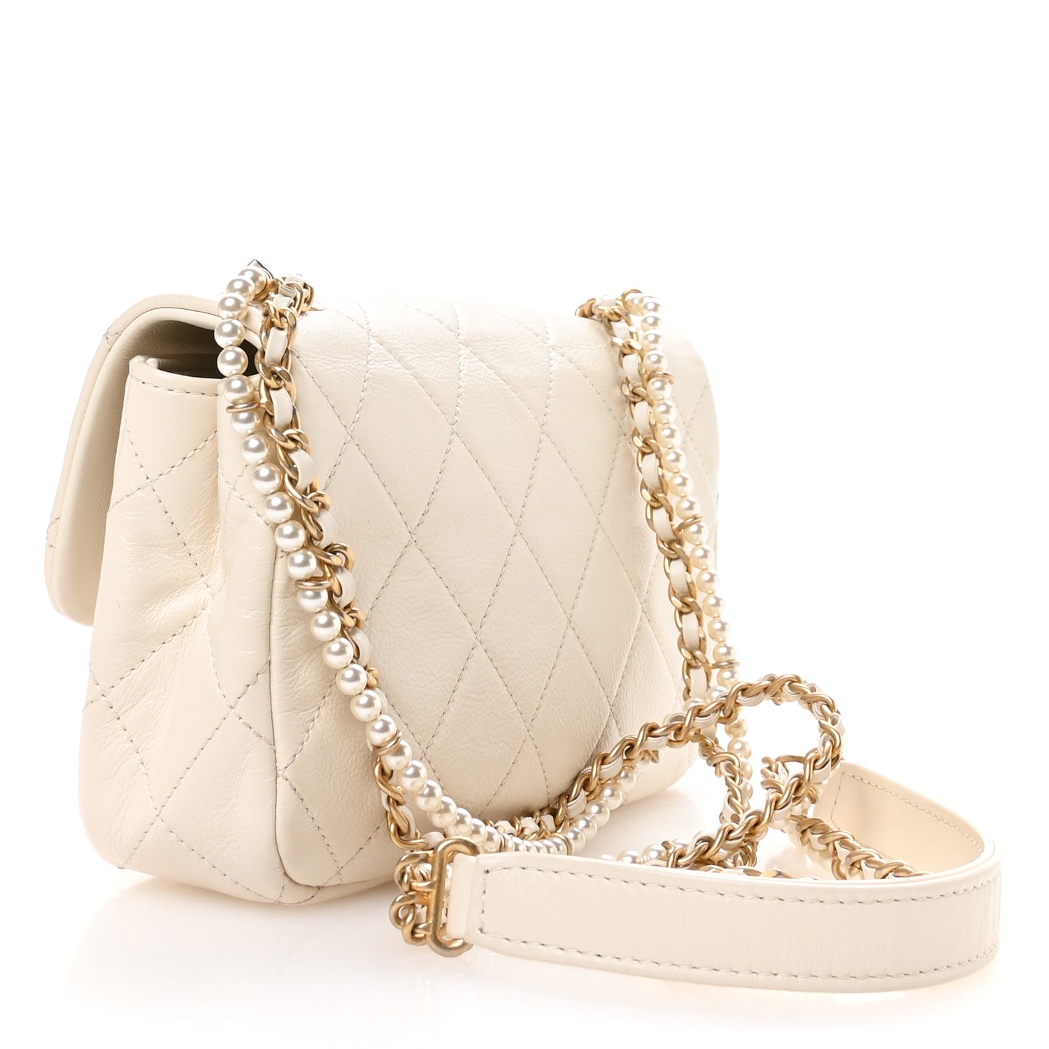 Chanel Calfskin Quilted Crystal Pearls Small Flap Bag White 3 of 10