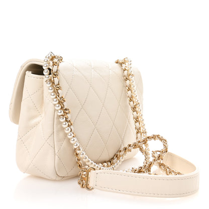 Chanel Calfskin Quilted Crystal Pearls Small Flap Bag White 3 of 10