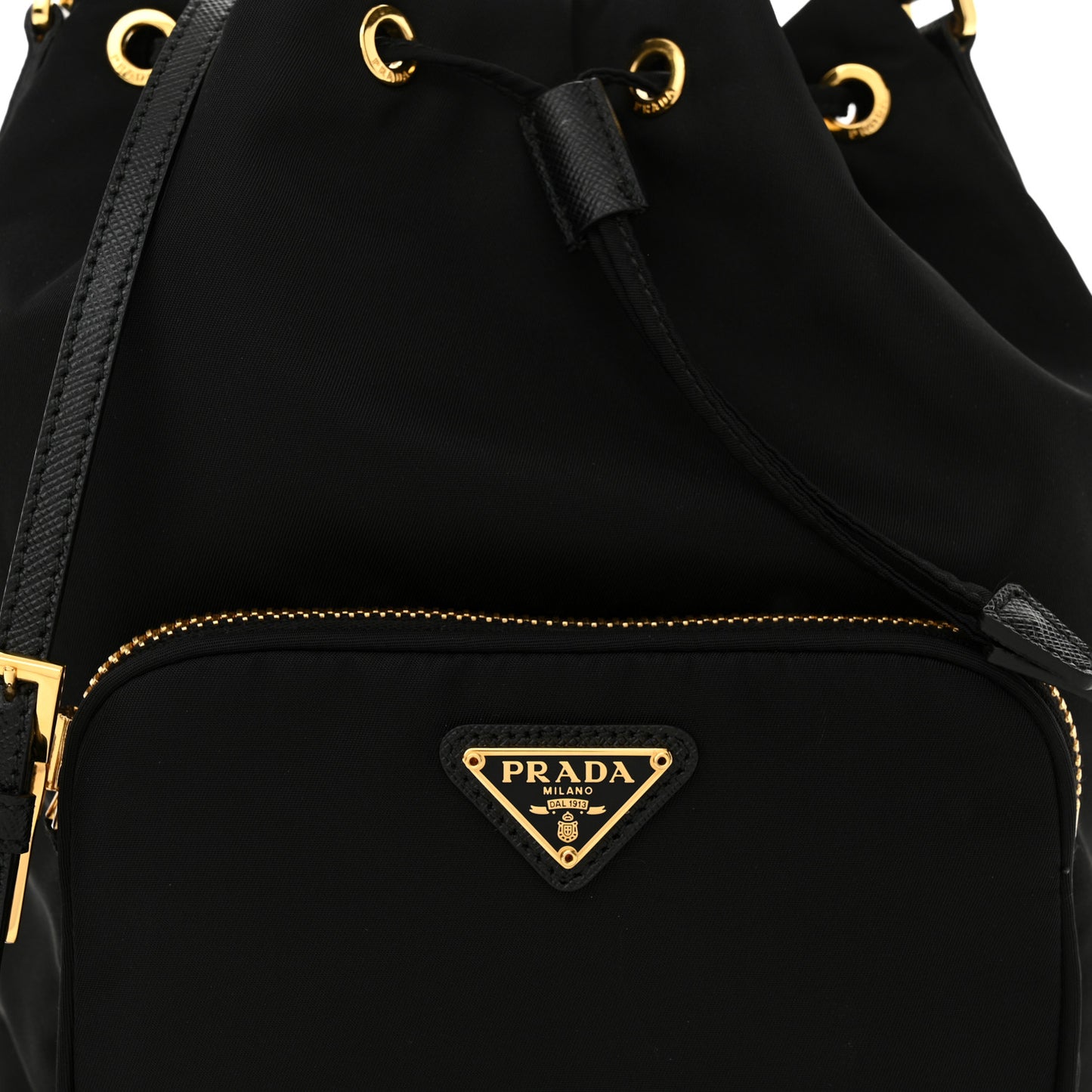 Nylon Vela Saffiano Mini Bucket Crossbody Bag Black