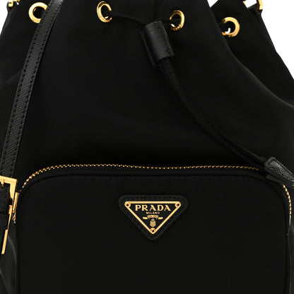Prada Nylon Vela Saffiano Mini Bucket Crossbody Bag Black 8 of 10