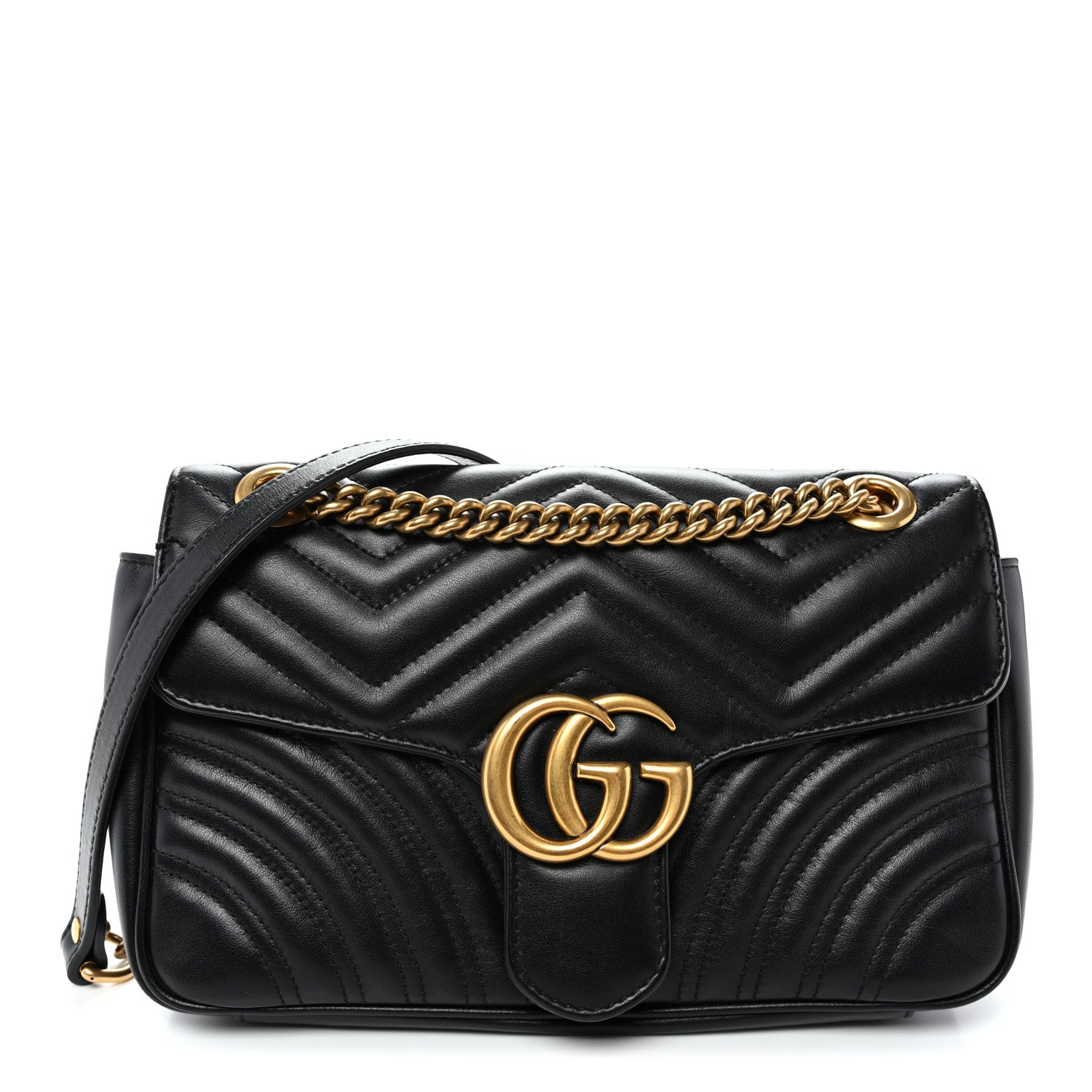 Gucci Calfskin Matelasse Small GG Marmont Shoulder Bag Black 1 of 18