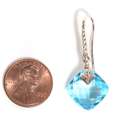 David Yurman Sterling Silver Diamond Blue Topaz Drop Earrings 17mm 2 of 5