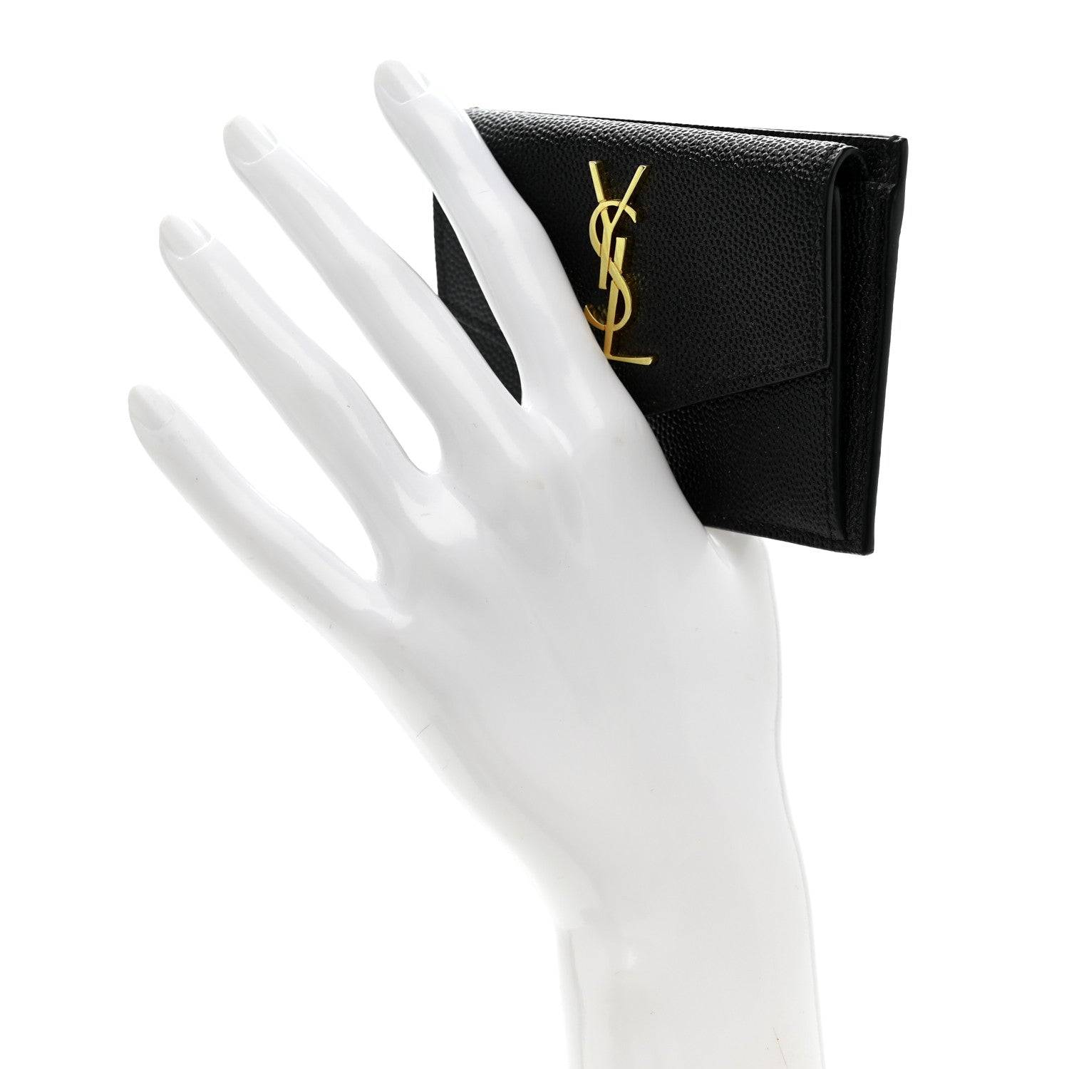 Saint Laurent Grain De Poudre Uptown Monogram Card Case Black 2 of 9
