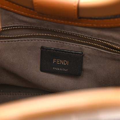 Fendi Glazed Fabric Vitello Century Plexiglass FF 1974 Stamp Patch Small Runaway Shopper Tote Mogano Panna Nocciola 6 of 11