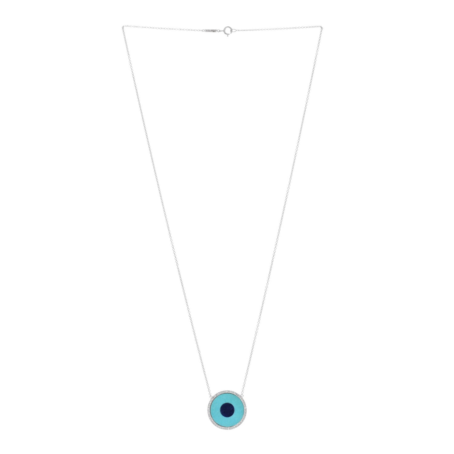 18K White Gold Diamond Turquoise Lapis Evil Eye Pendant Necklace