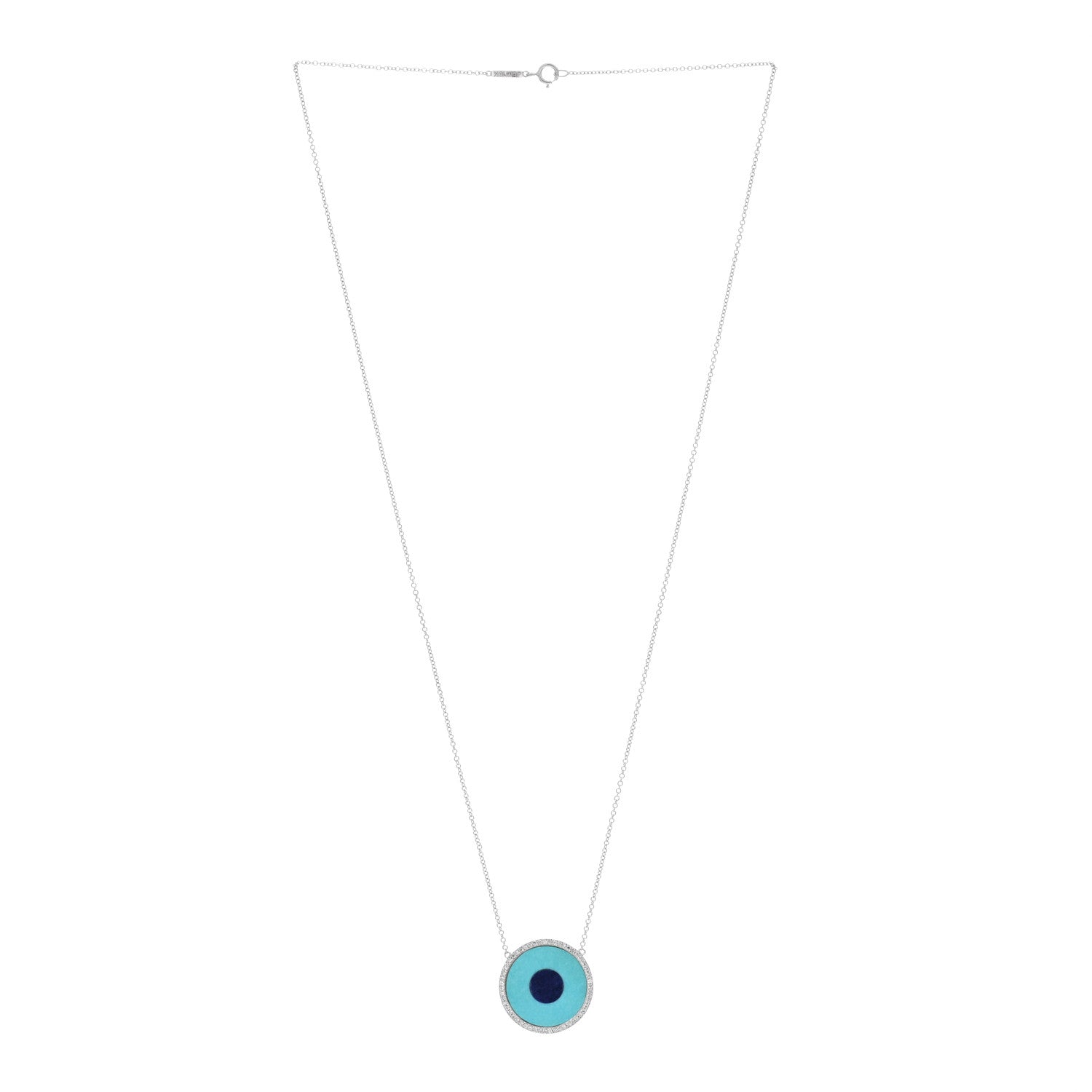 Jennifer Meyer 18K White Gold Diamond Turquoise Lapis Evil Eye Pendant Necklace 2 of 4