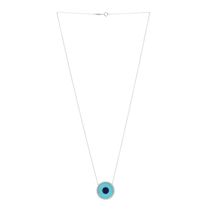 Jennifer Meyer 18K White Gold Diamond Turquoise Lapis Evil Eye Pendant Necklace 2 of 4