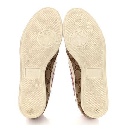 Gucci Suede Monogram Web Womens Falacer Sneakers 37 Nocciola Beige Mystic White Hibiscus Red 5 of 10