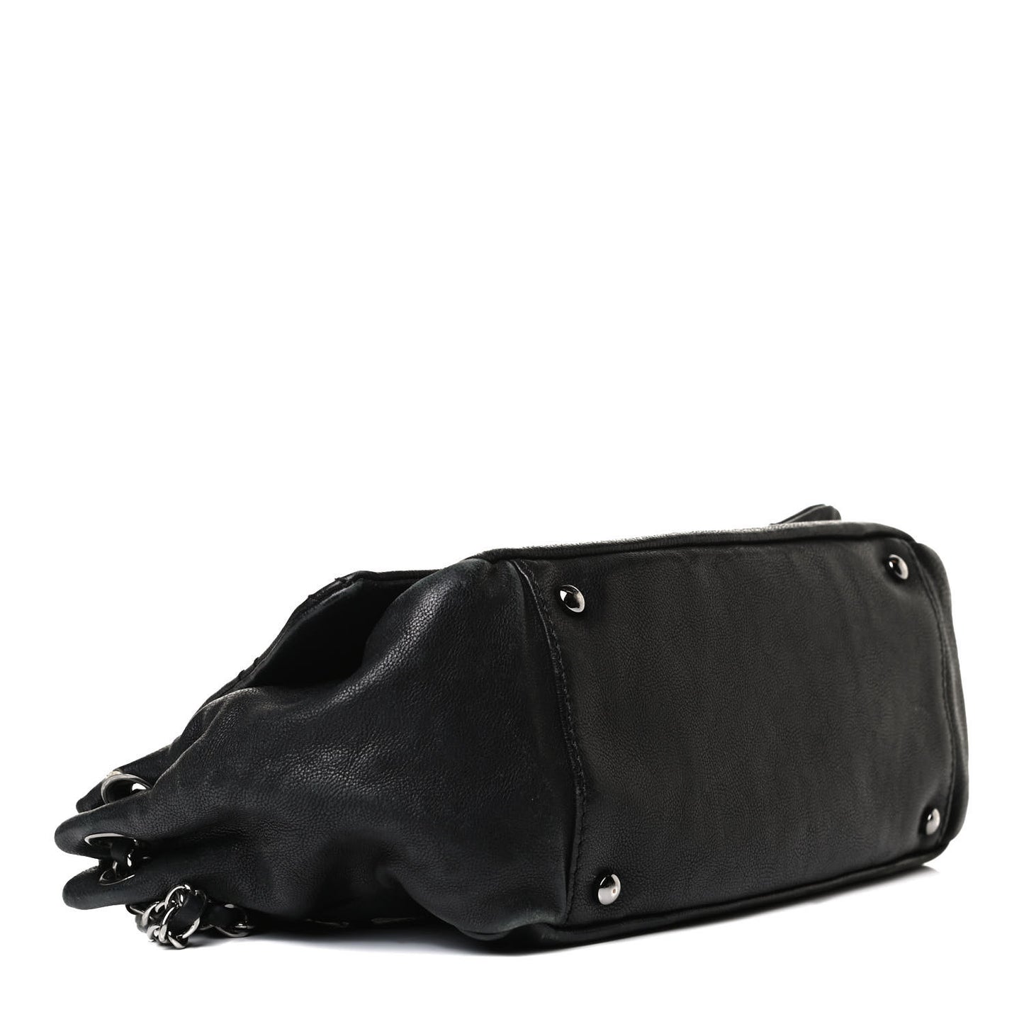 Calfskin Diamond Stitch Accordion Flap Black