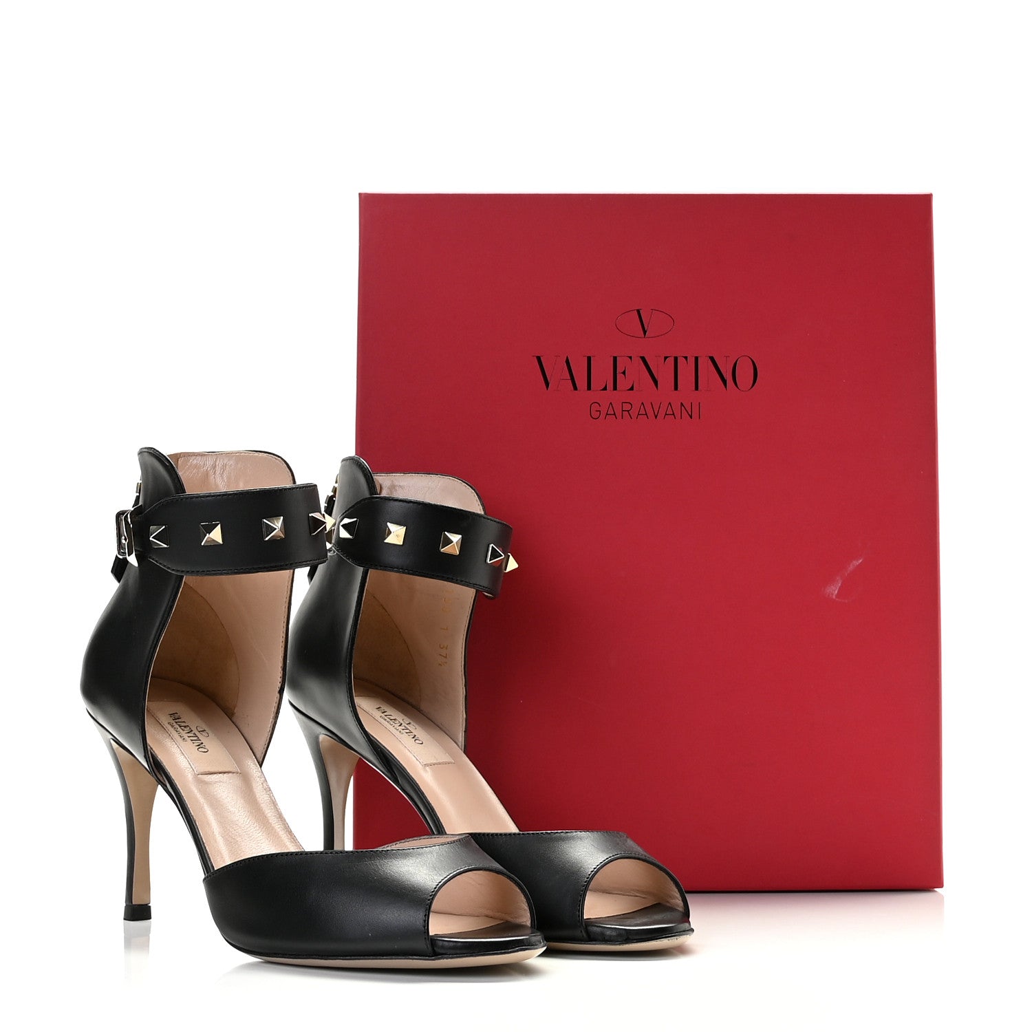 Valentino Garavani Calfskin Rockstud Ankle Strap Sandals 37.5 Black 4 of 14