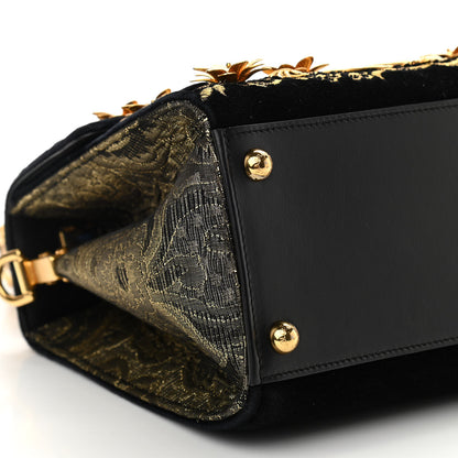 Dolce & Gabbana Velvet Floral Embellished Welcome Satchel Black Gold 8 of 10