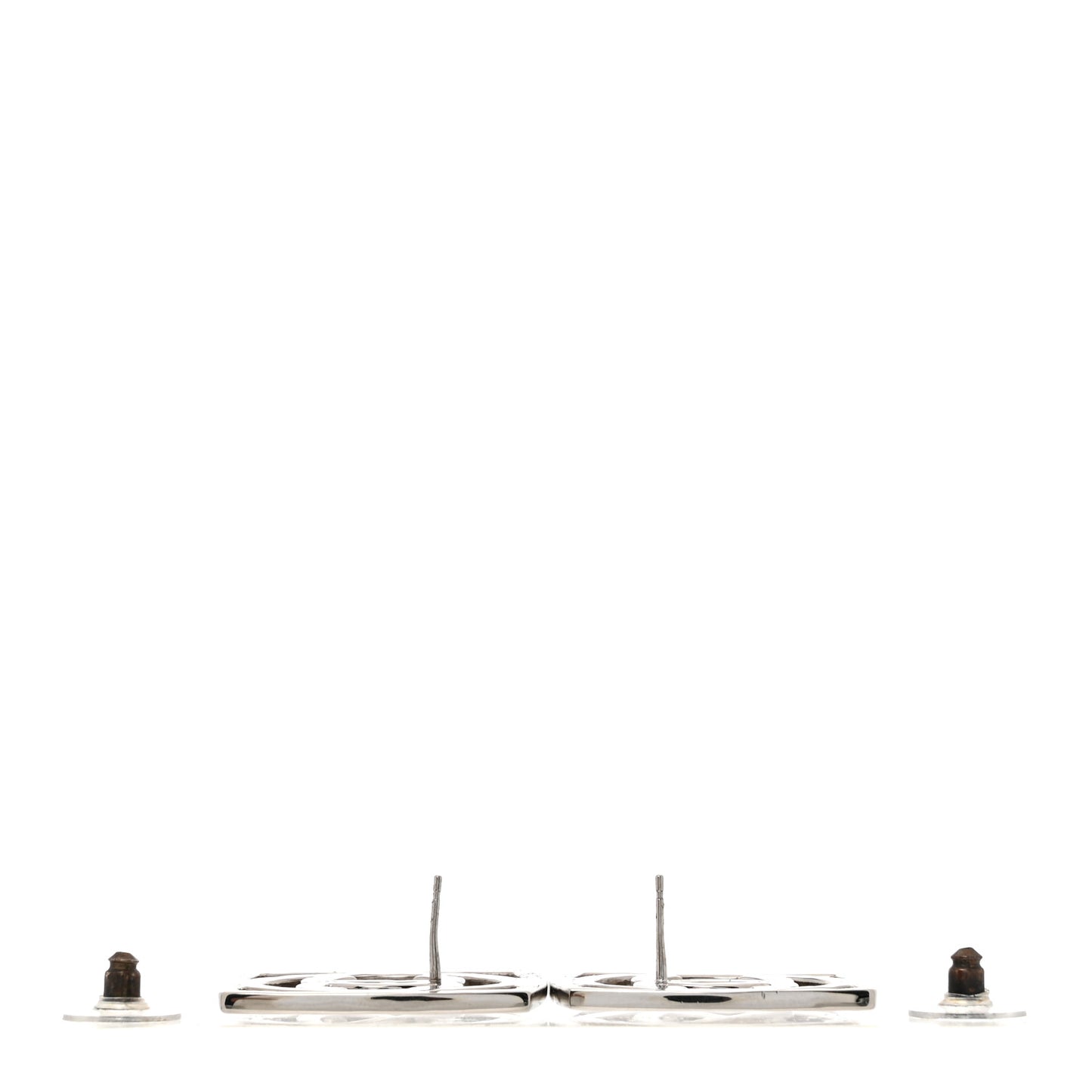 Metal Square CC Earrings Silver