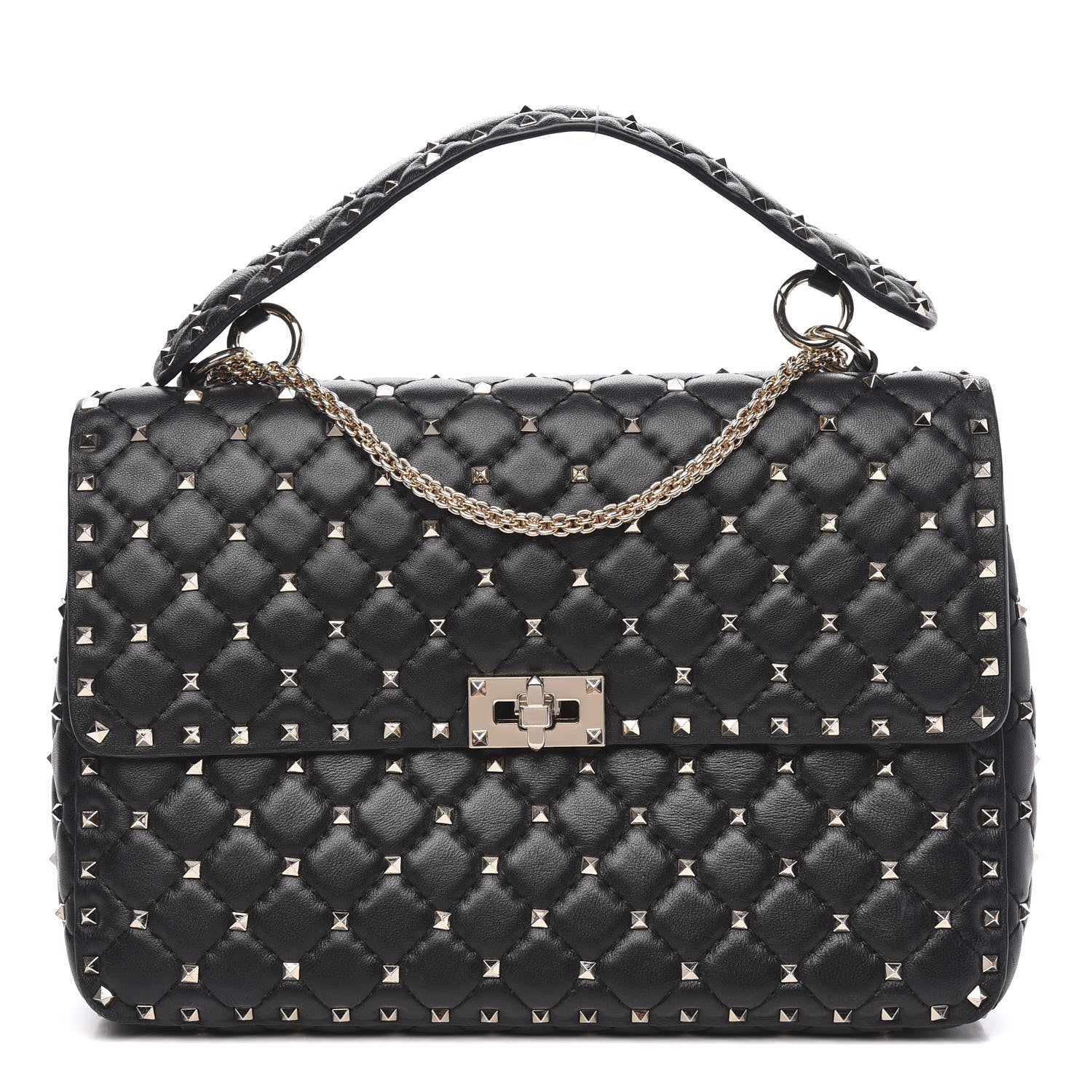 Valentino Garavani Lambskin Large Rockstud Spike Shoulder Bag Black 1 of 11