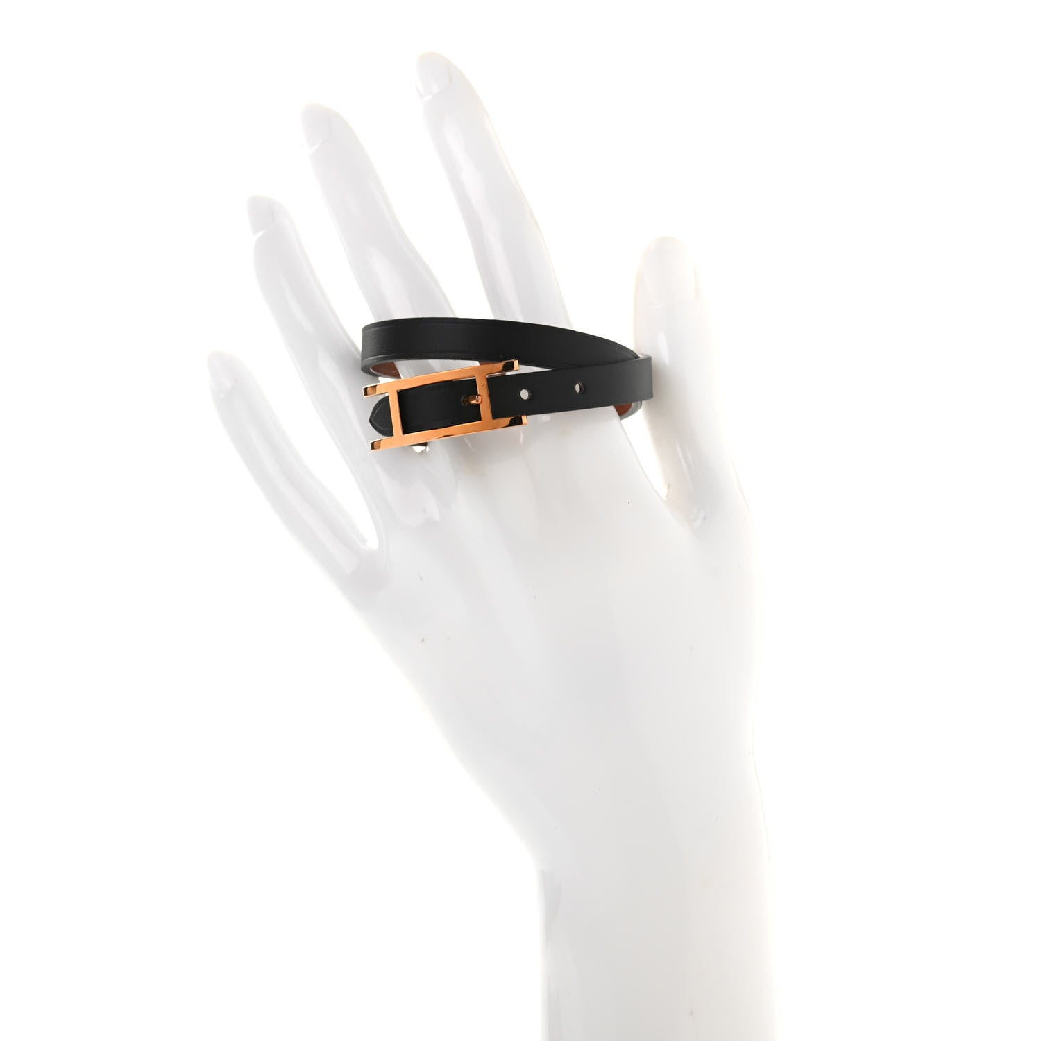 Hermes Chamonix Tadelakt Behapi Double Tour Reversible Bracelet T1 Black Fauve 2 of 7
