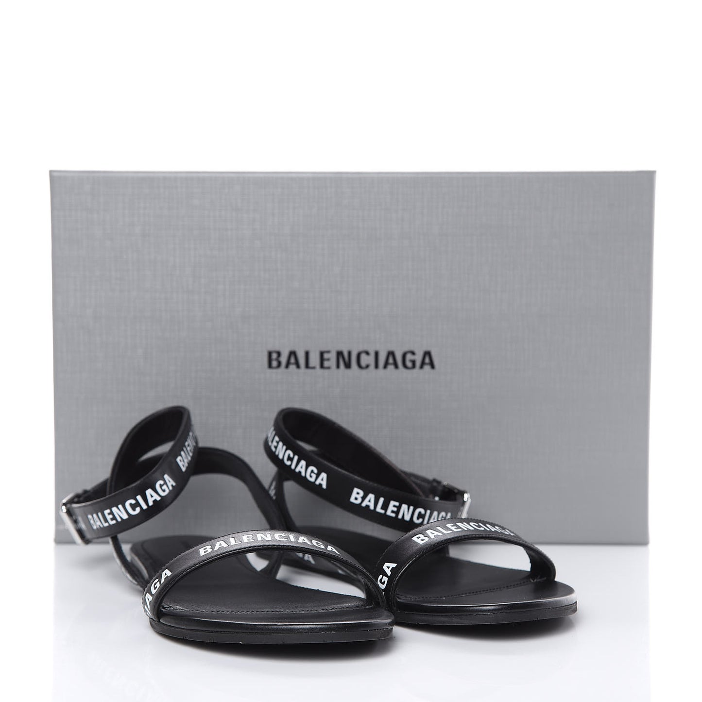Calfskin Allover Logo Flat Sandals 38 Black White