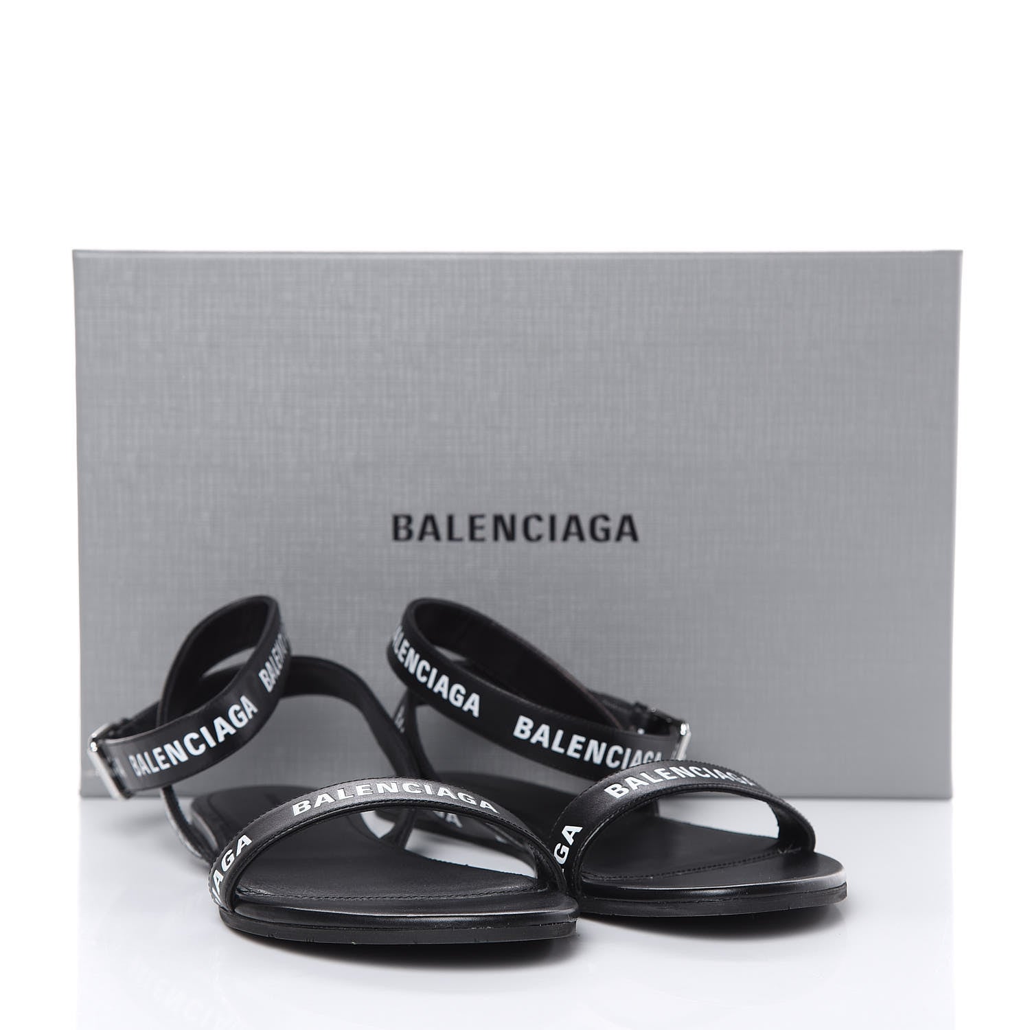 Balenciaga Calfskin Allover Logo Flat Sandals 38 Black White 8 of 8
