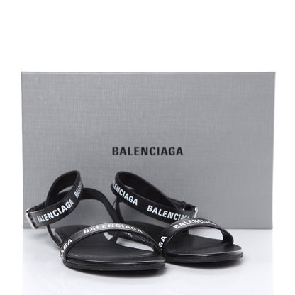 Balenciaga Calfskin Allover Logo Flat Sandals 38 Black White 8 of 8