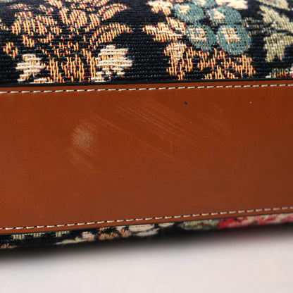 Celine Canvas Calfskin Jacquard Floral Small Vertical Cabas Black Tan 11 of 21