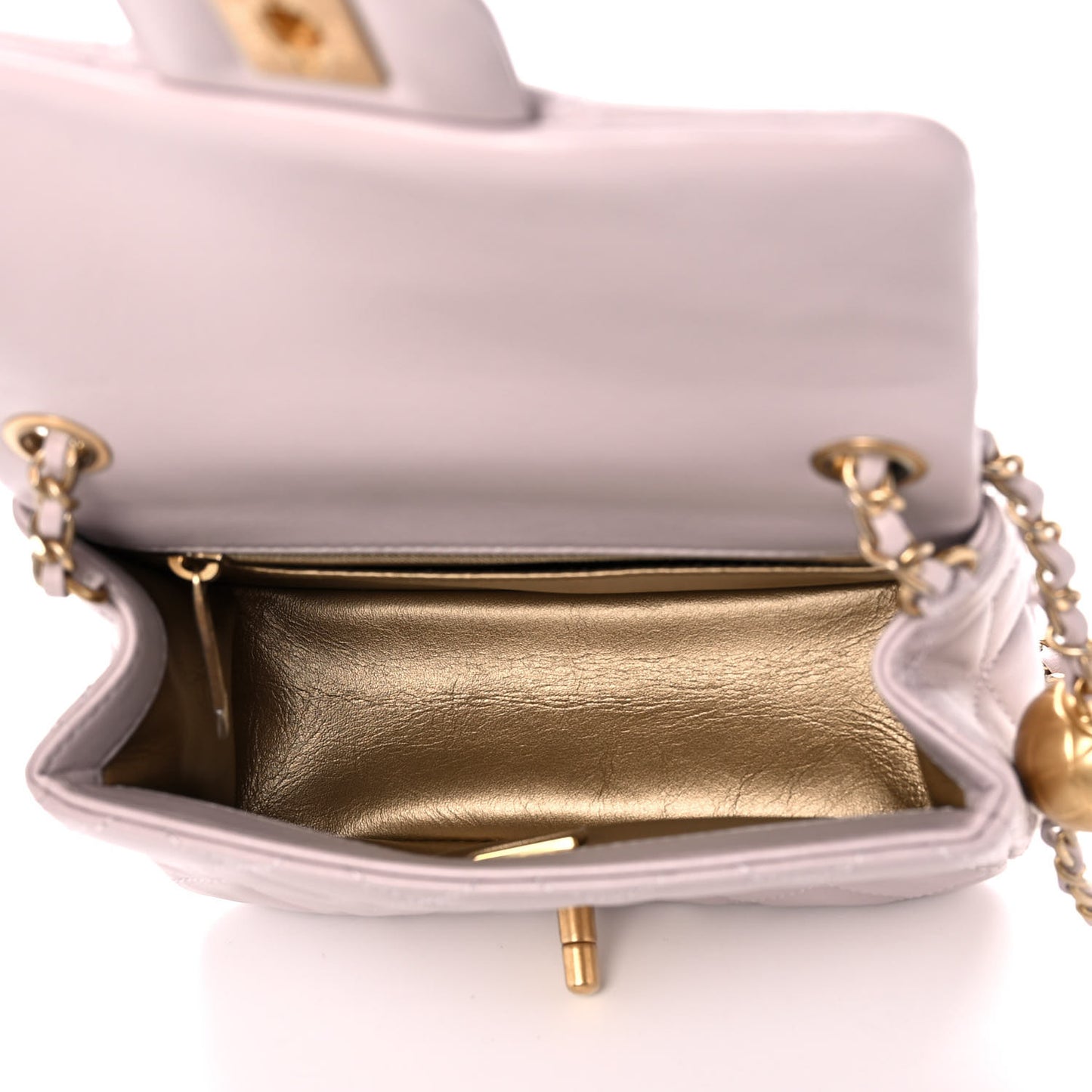 Lambskin Quilted Mini Pearl Crush Flap Light Purple