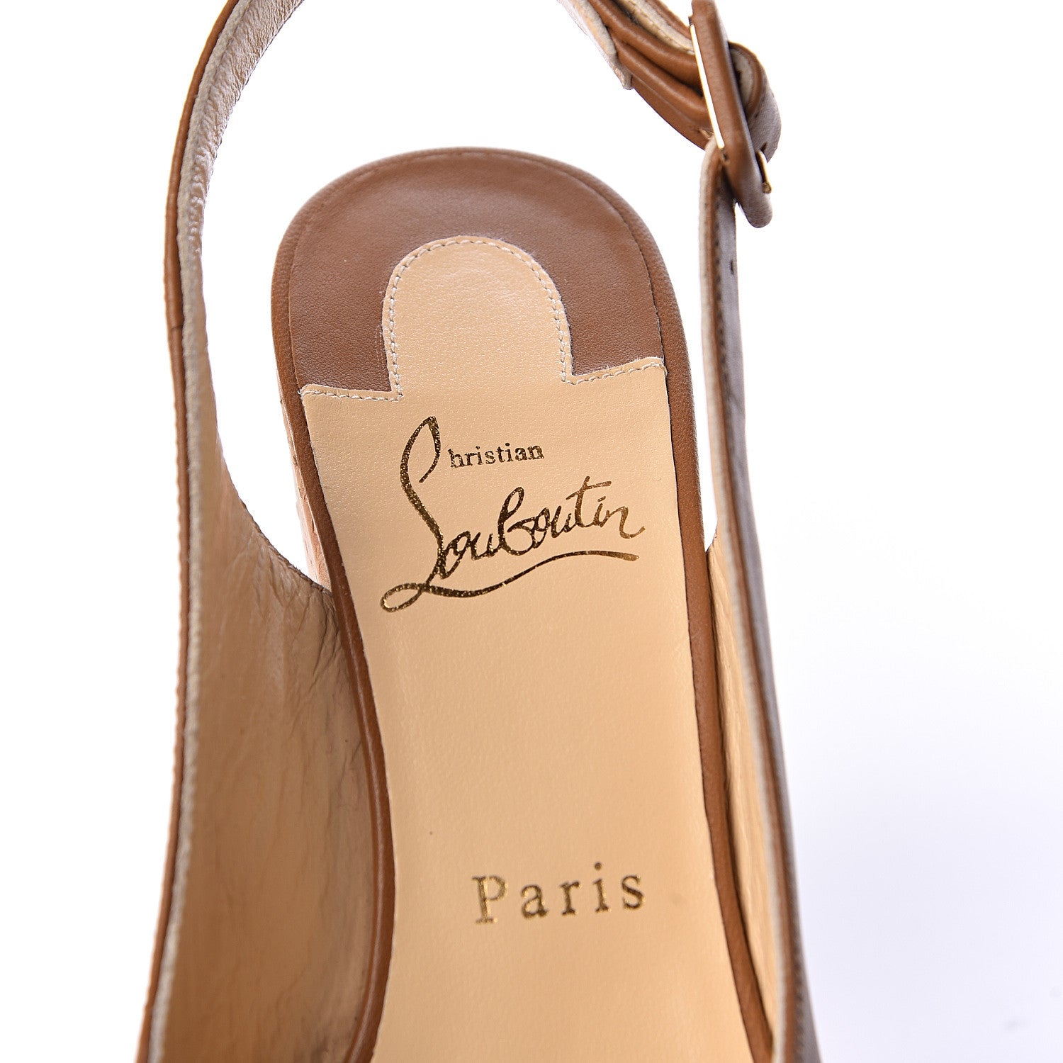 Christian Louboutin Calfskin Cork Dona Anna 120 Wedges 37 Caramel Natural 7 of 9