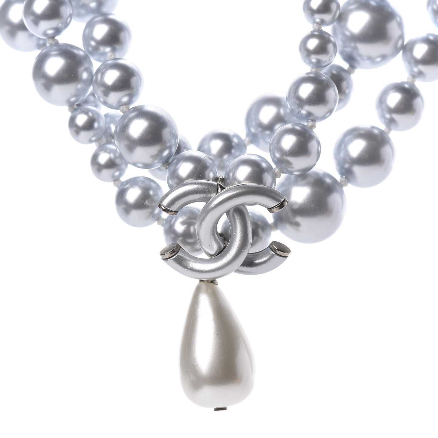 Pearl Beaded CC Multi Strand Choker Necklace Blue Silver
