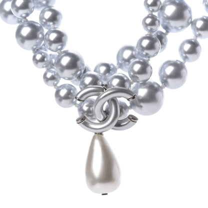 Chanel Pearl Beaded CC Multi Strand Choker Necklace Blue Silver 1 of 5