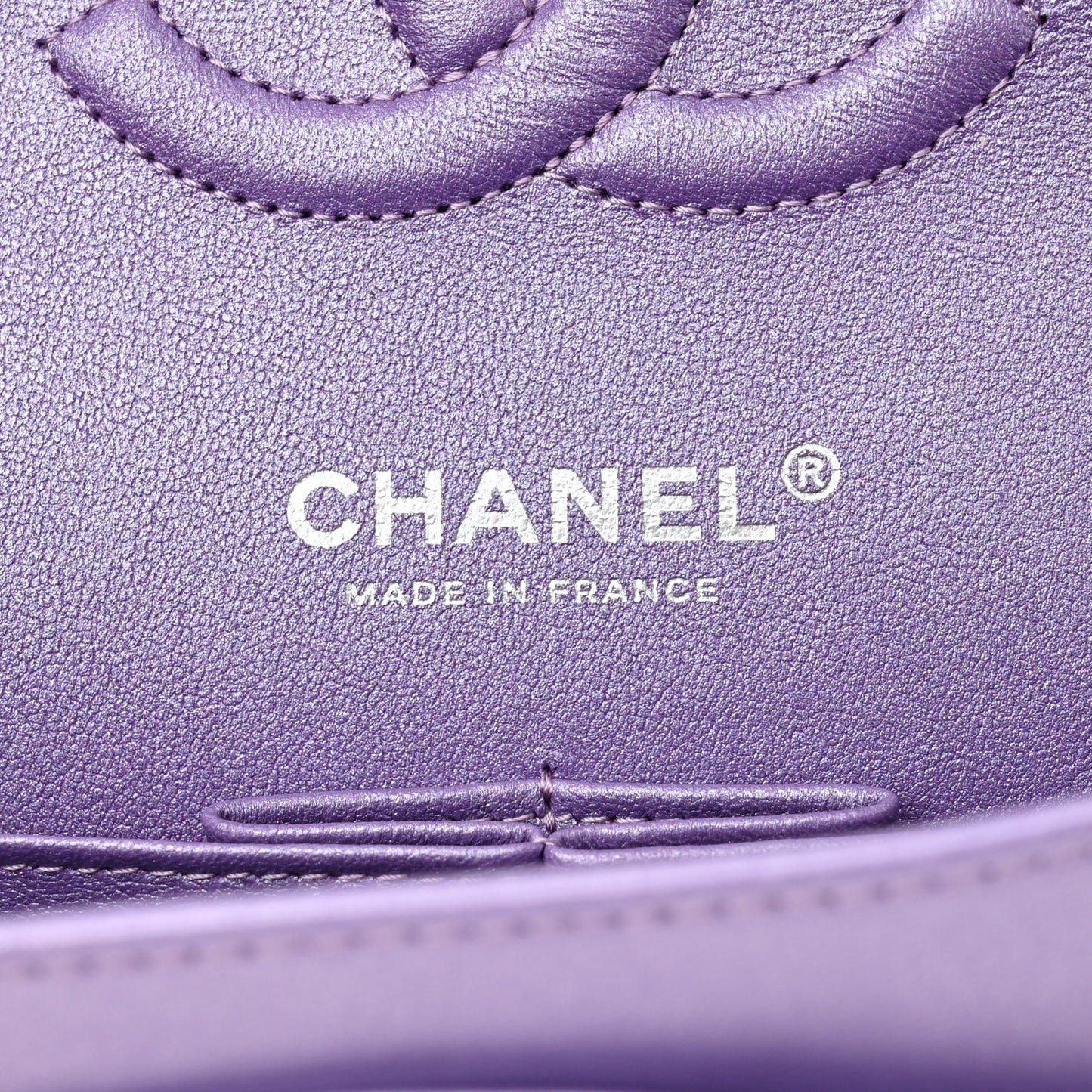 Metallic Lambskin Quilted Medium Double Flap Purple