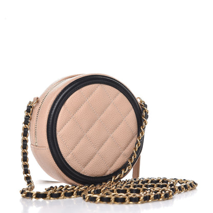Chanel Caviar Quilted Round Filigree Crossbody Beige Black 3 of 8