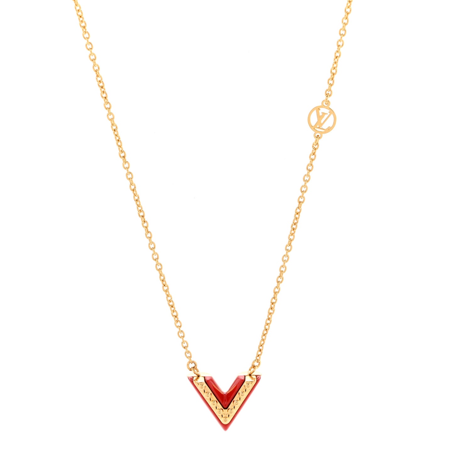 Essential Studded V Necklace Gold Red