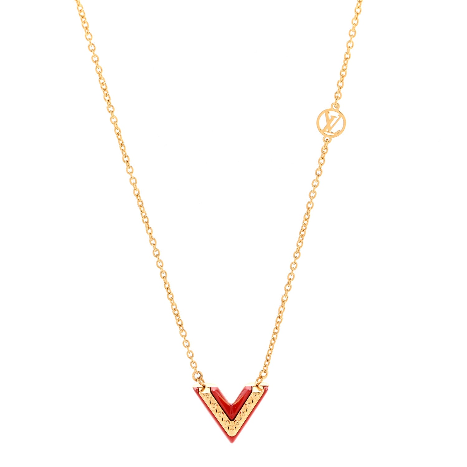 Louis Vuitton Essential Studded V Necklace Gold Red 1 of 7