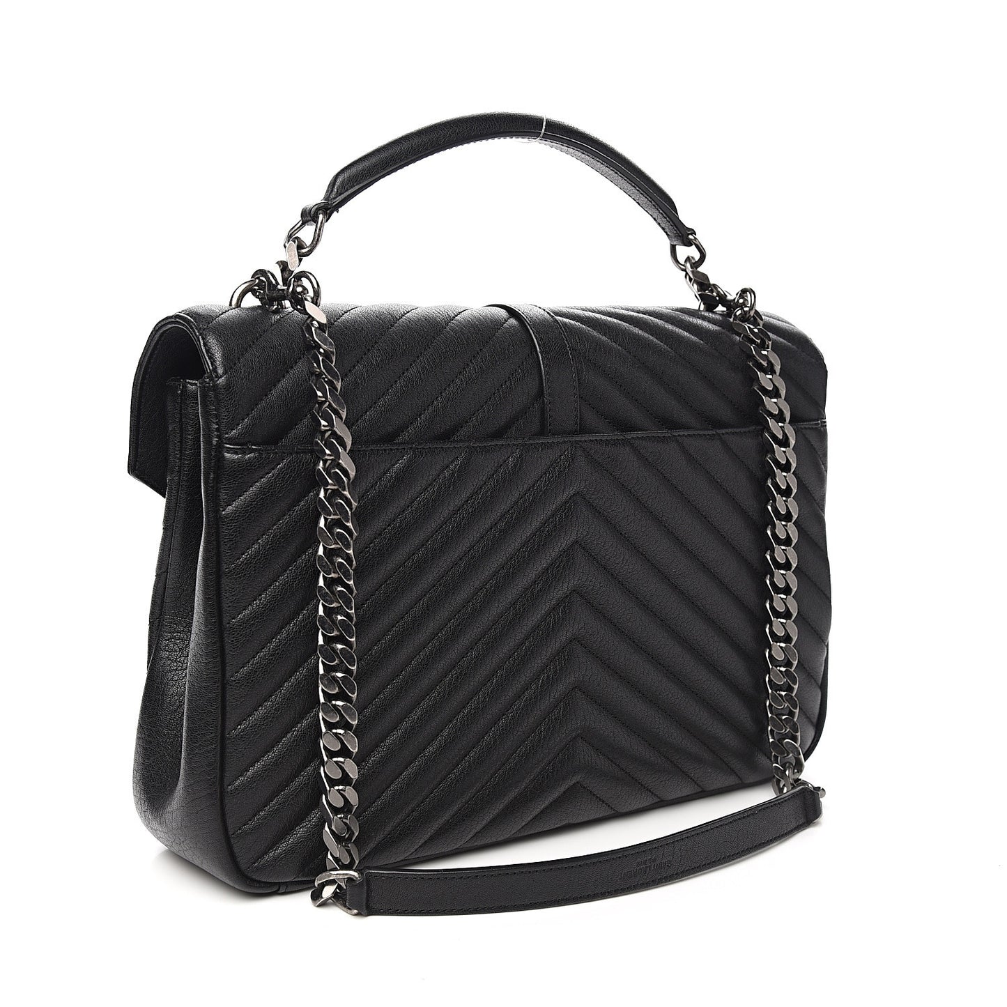 Sheepskin Matelasse Chevron Monogram Large College Satchel Black