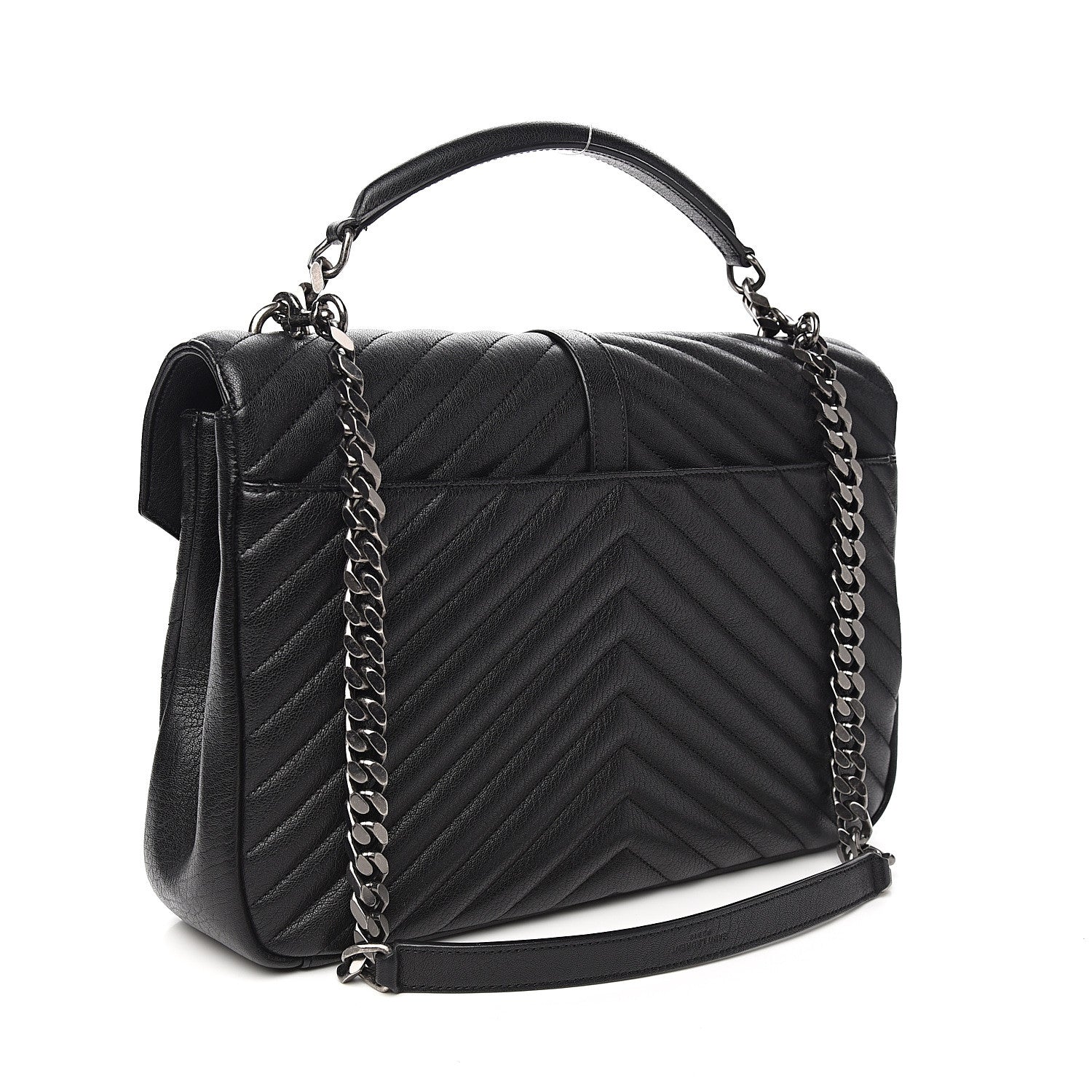 Saint Laurent Sheepskin Matelasse Chevron Monogram Large College Satchel Black 2 of 8