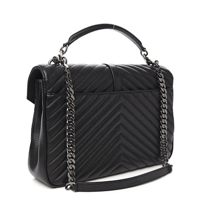 Saint Laurent Sheepskin Matelasse Chevron Monogram Large College Satchel Black 2 of 8