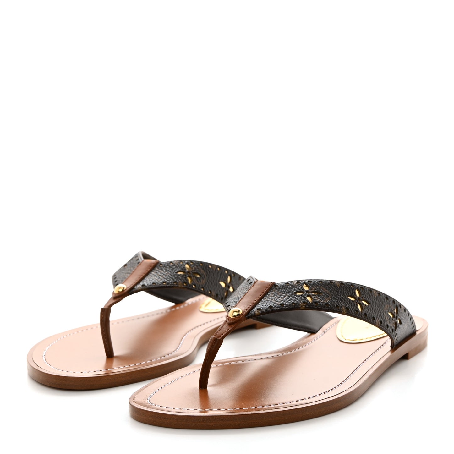 Monogram Sunny Flat Thong Sandals 37.5 Brown