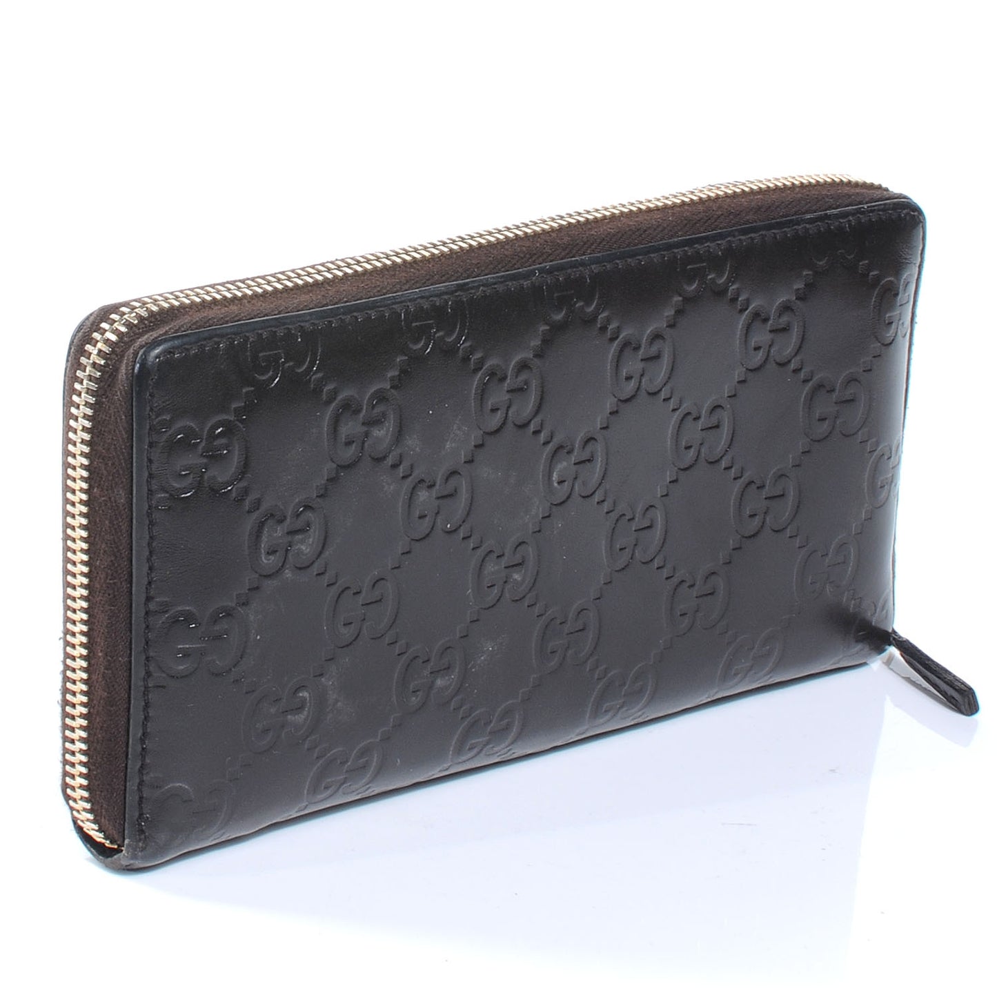 Guccissima Margaux Calfskin Metal Bar Zip Around Wallet Chocolate