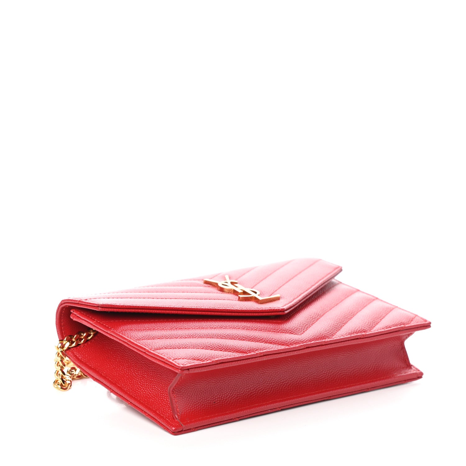 Saint Laurent Grain De Poudre Matelasse Chevron Monogram Envelope Chain Wallet New Red 4 of 9
