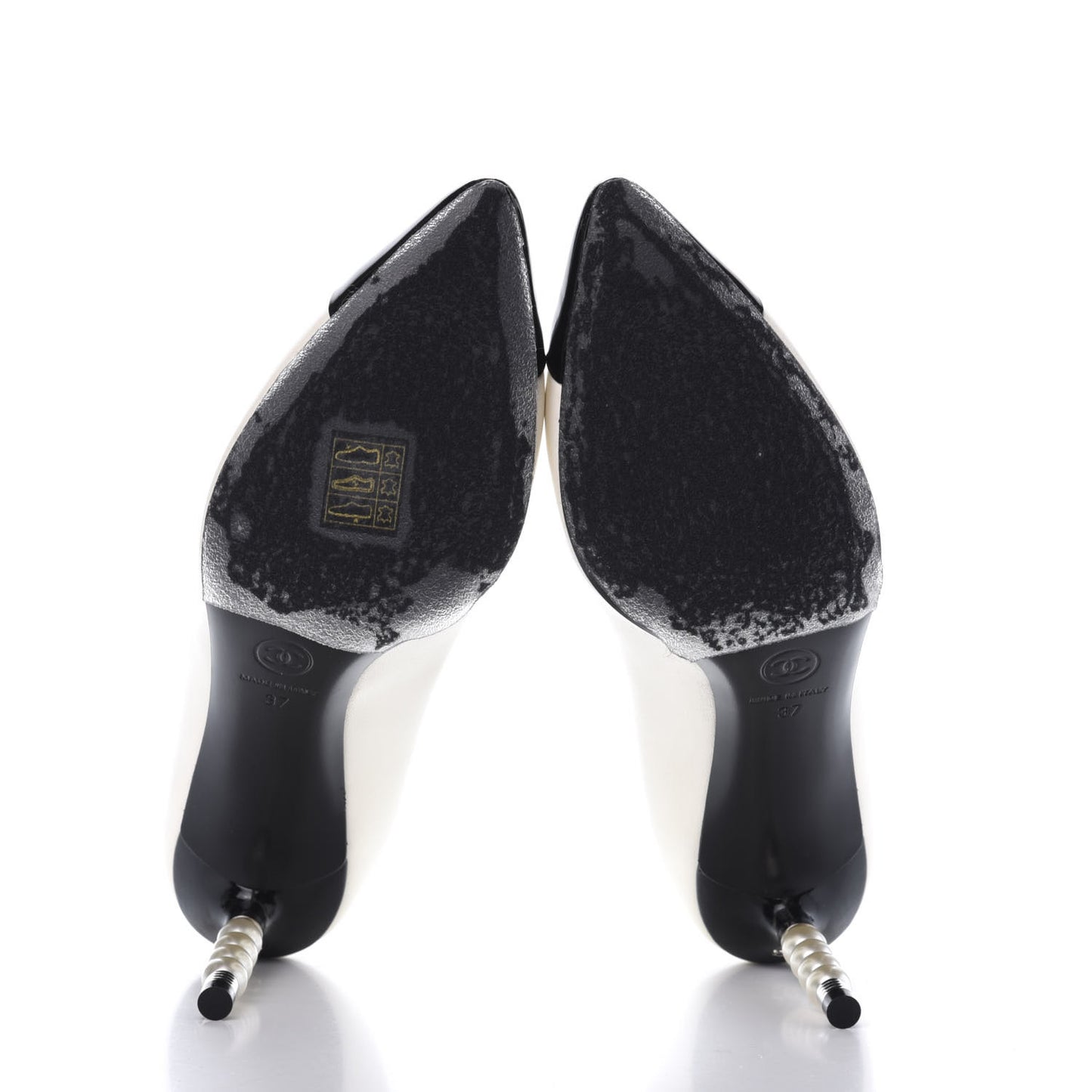 Lambskin Patent Cap Toe Pearl Pumps 37 Ivory Black