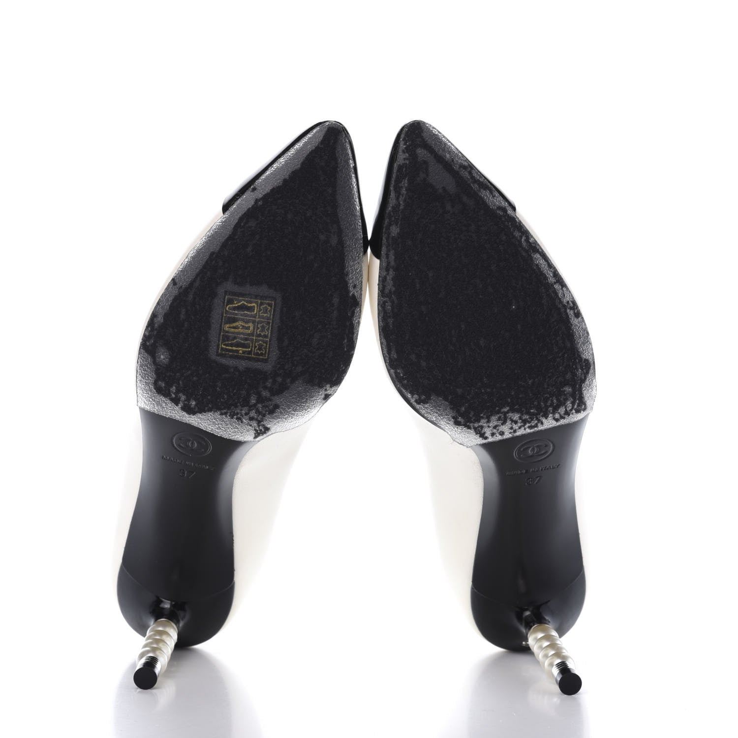 Chanel Lambskin Patent Cap Toe Pearl Pumps 37 Ivory Black 6 of 10