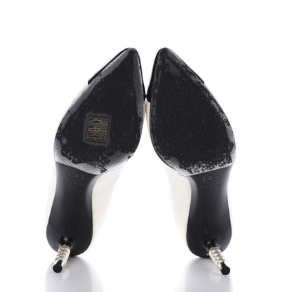 Chanel Lambskin Patent Cap Toe Pearl Pumps 37 Ivory Black 6 of 10
