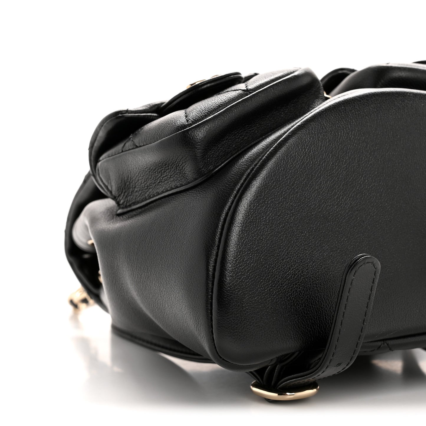 Calfskin Quilted Mini Duma Pockets Drawstring Backpack Black