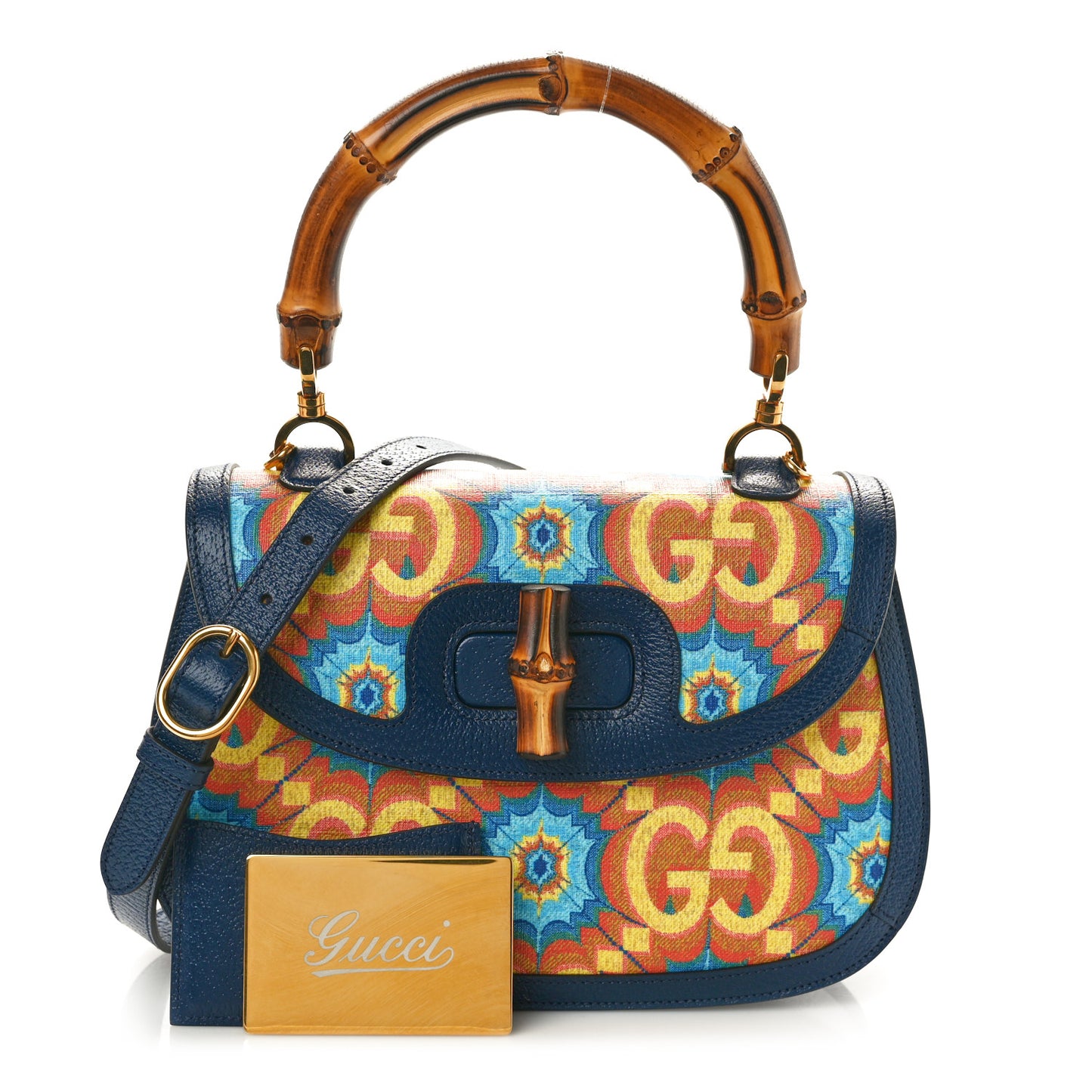 Calfskin Kaleidoscope Medium Bamboo 1947 Top Handle Bag Blue Orange Multicolor Blue Agata